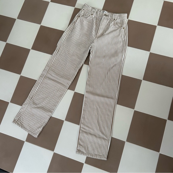 Reformation Cowboy Tan and White Striped High Rise Straight Jeans Size 25 - Picture 3 of 11